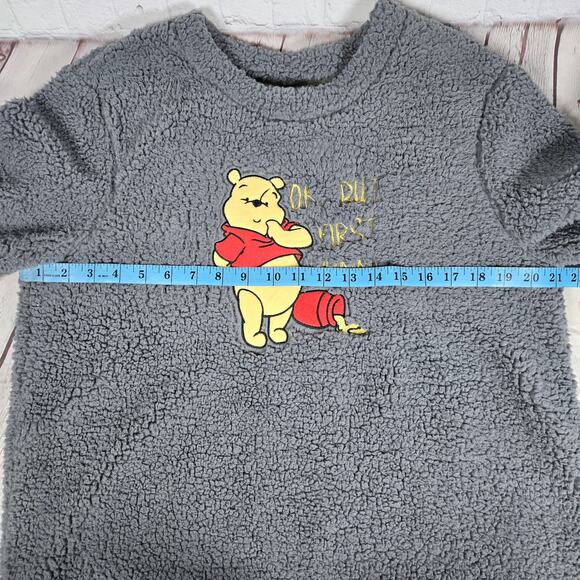 Disney Faux Fur Winnie The Pooh Grey Flannel OK But First Hunny Super Soft M - Picture 9 of 9